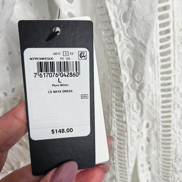 NWT GUESS White Eyelet Long Sleeve Mini Dress Size L - Picture 5 of 10